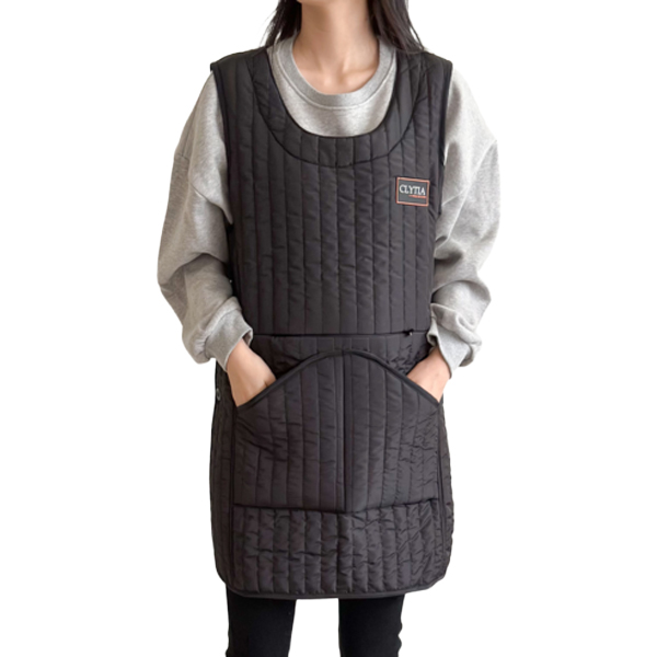 줄누빔앞치마/추동/크리아트/패딩/옆단추/발수코팅/블랙/L~2XL/개
