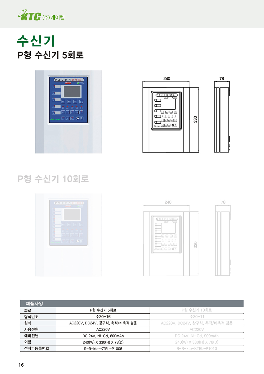P형수신기 5회로/케이텔/240(W)*330(H)*78(D)/식