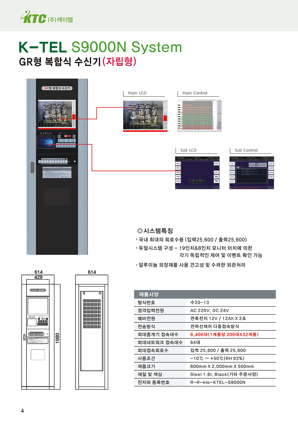 S9000N 시스템/GR형 복합식수신기(자립형_700회로)/케이텔/수20-13/600*2000*500/식