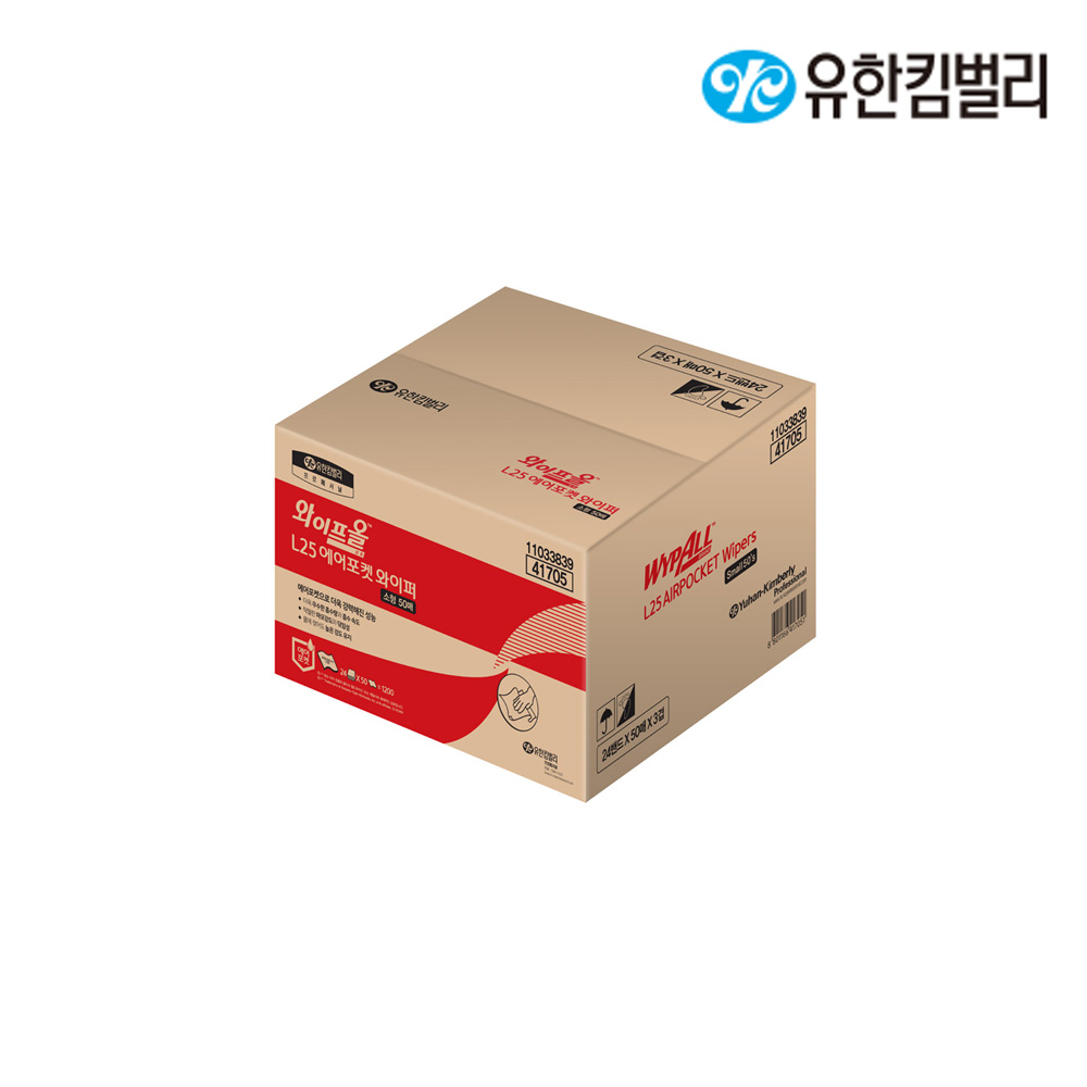 41705/L25에어포켓와이퍼소형50매/화이트/300x240mm/와이퍼올/YK/에어3겹/50매x24밴드(박스)