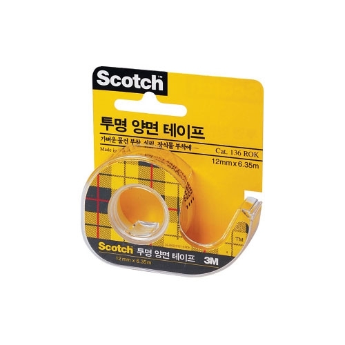 3M 스카치 투명 양면 테이프 136D, 12mm*6.35m / 8801230130442